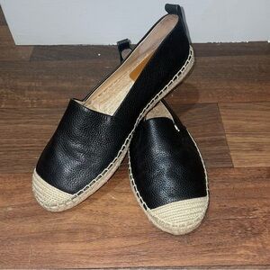 Ralph Lauren Cameryn Espadrille Flat‎ Shoes Tumbled Leather Black Size 9